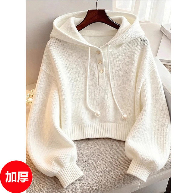 红色连帽卫衣女2025年秋冬新款短款打底衫针织毛衣超好看单穿上衣