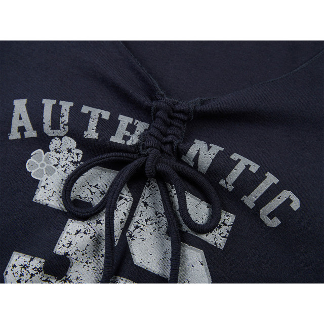 美式甜辣妹V領抽褶蝴蝶結短袖T恤女新款夏日木耳邊印花系帶上衣