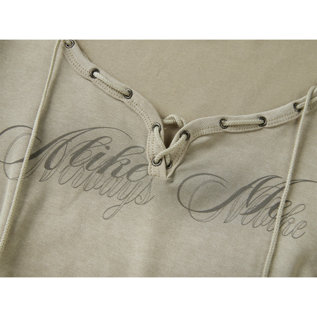 桃心領系帶字母印花短袖t恤女2025夏季新款收腰修身顯瘦短款上衣