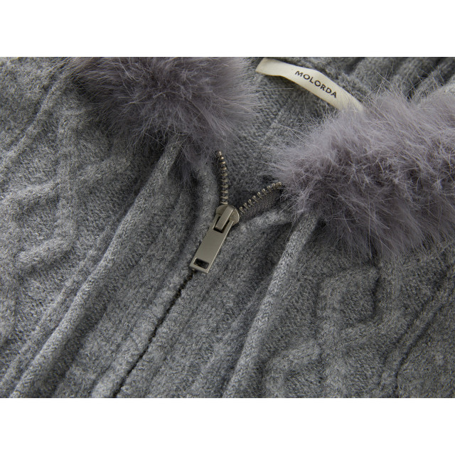 法式溫柔毛領連帽針織開衫女秋冬新款拉鏈軟糯保暖麻花毛衣外套