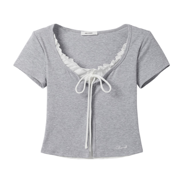 純欲辣妹假兩件短款上衣女2025夏季新款設計感小眾系帶短袖t恤