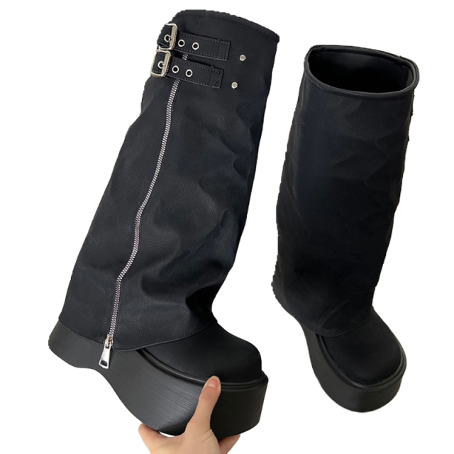 甜酷風辣妹大頭褲管靴2025秋冬新款厚底增高靴子女長筒靴潮