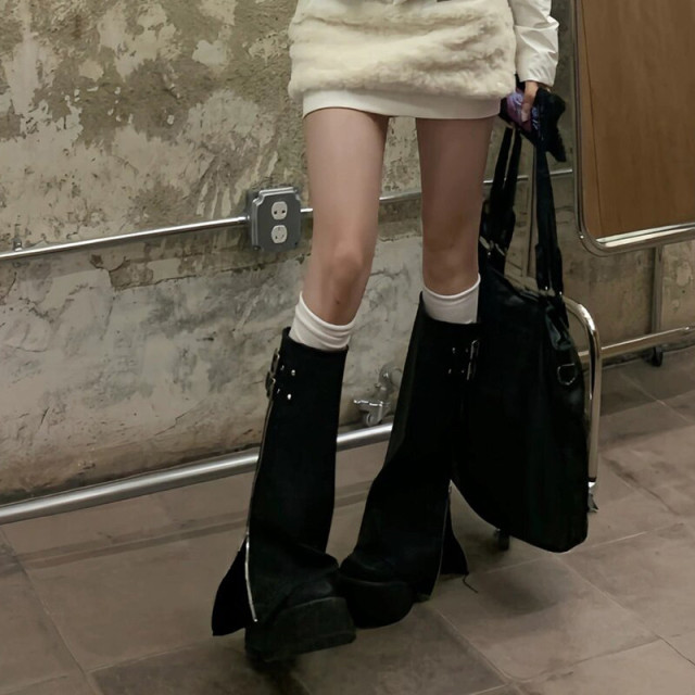 甜酷風辣妹大頭褲管靴2025秋冬新款厚底增高靴子女長筒靴潮