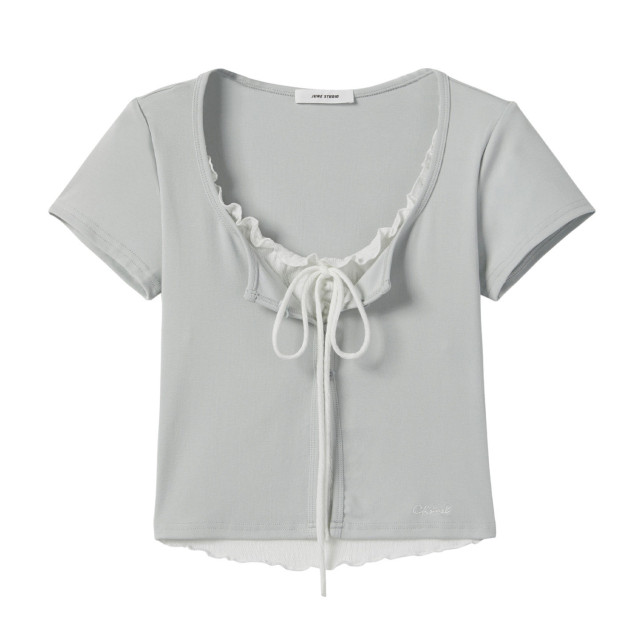 純欲辣妹假兩件短款上衣女2025夏季新款設計感小眾系帶短袖t恤