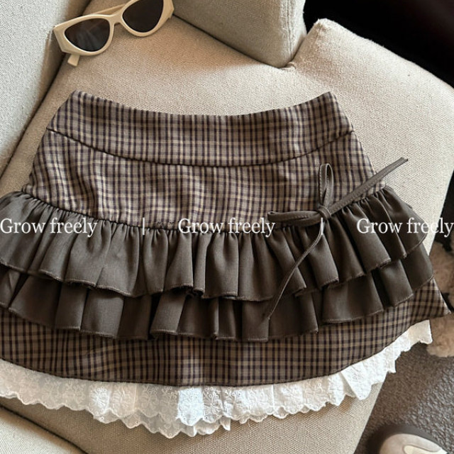 Grow freely 法式復古格紋芭蕾風半身裙女秋季辣妹蓬蓬蛋糕短裙子