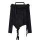 美式復古一字肩掛脖長袖上衣秋冬新款甜辣不規則飄帶修身短褲上衣