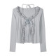 秋裝新款純欲甜辣假兩件拼接開衫披肩木耳邊掛脖長袖T恤女上衣