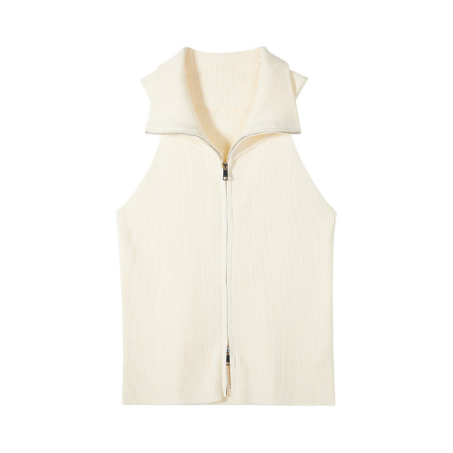 美式辣妹翻領雙拉鏈針織馬甲女2025夏季新款修身吊帶背心短款上衣