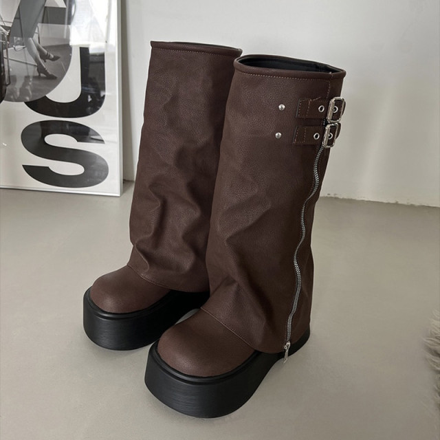 甜酷風辣妹大頭褲管靴2025秋冬新款厚底增高靴子女長筒靴潮