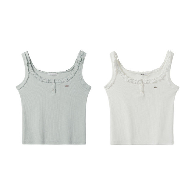 工字木耳邊純色無袖吊帶背心女2025夏季新款外穿內搭辣妹上衣