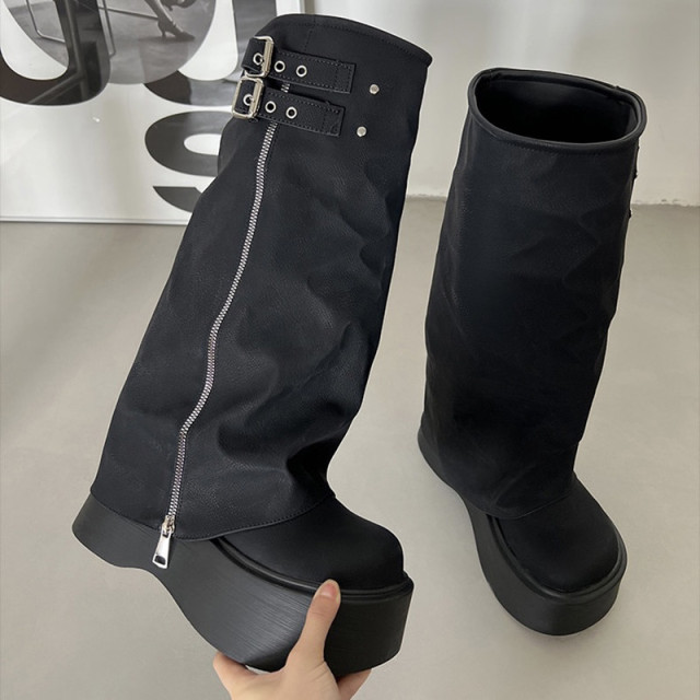 甜酷風辣妹大頭褲管靴2025秋冬新款厚底增高靴子女長筒靴潮