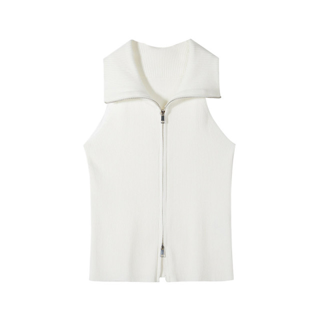 美式辣妹翻領雙拉鏈針織馬甲女2025夏季新款修身吊帶背心短款上衣