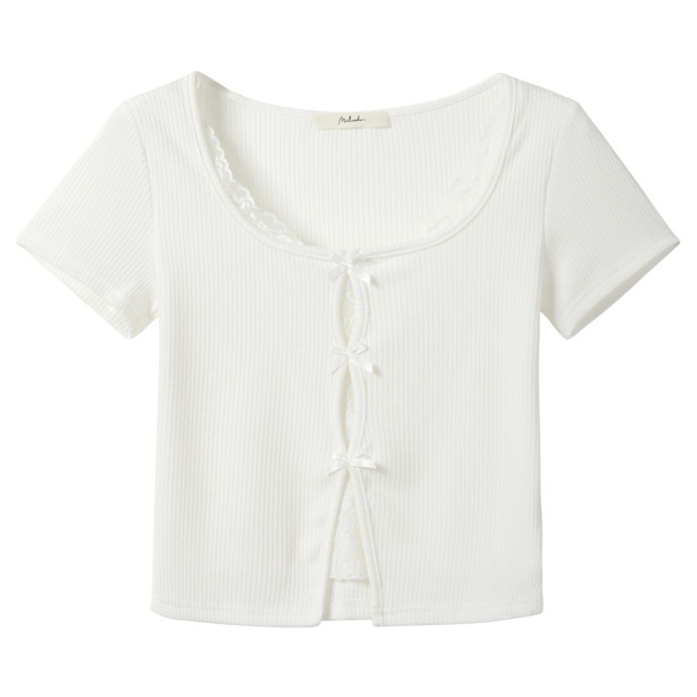 甜美蝴蝶結蕾絲拼接假兩件短袖T恤女2025新款純欲修身短款上衣