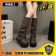 長筒靴女厚底增高2025春秋新款松糕褶皺堆堆褲管靴小個子高筒長靴