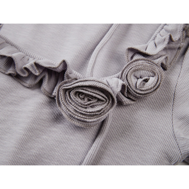 甜辣純欲立體花朵木耳邊短袖T恤女夏季新款系帶不規則修身上衣