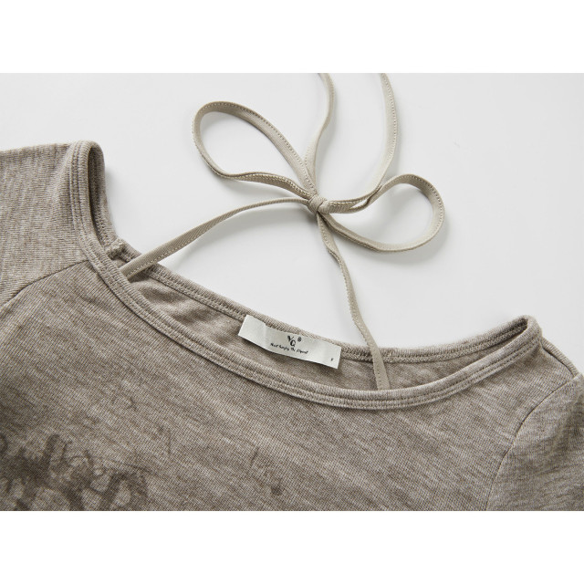 秋季新款長袖掛脖假兩件長袖T恤女一字肩印花美式純欲甜辣上衣