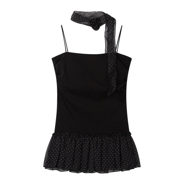 波點掛脖花邊吊帶背心女夏季外穿帶胸墊抹胸收腰修身無袖上衣