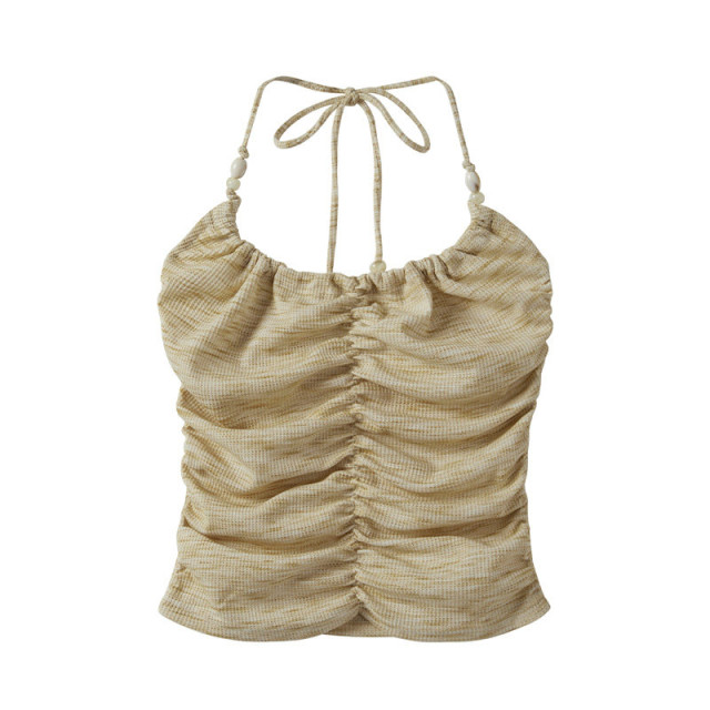 純欲甜辣扎染褶皺系帶掛脖吊帶背心荷葉邊長袖系繩開衫兩件套上衣