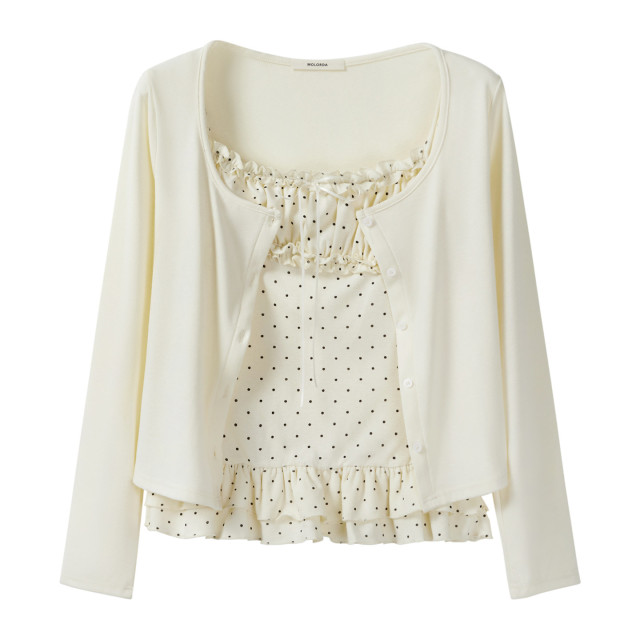 甜美氣質碎花吊帶背心長袖開衫兩件套女秋季韓系別致顯瘦套裝上衣