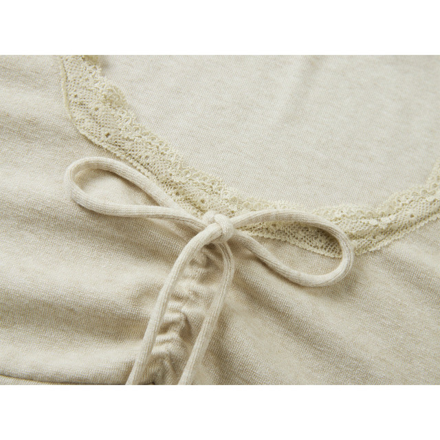 韓系甜美V領蕾絲系帶拼接長袖T恤女2025秋季新款休閑百搭打底衫