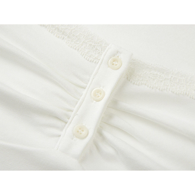 純欲甜辣蕾絲邊方領短袖T恤女2025夏季新款短款褶皺收腰修身上衣