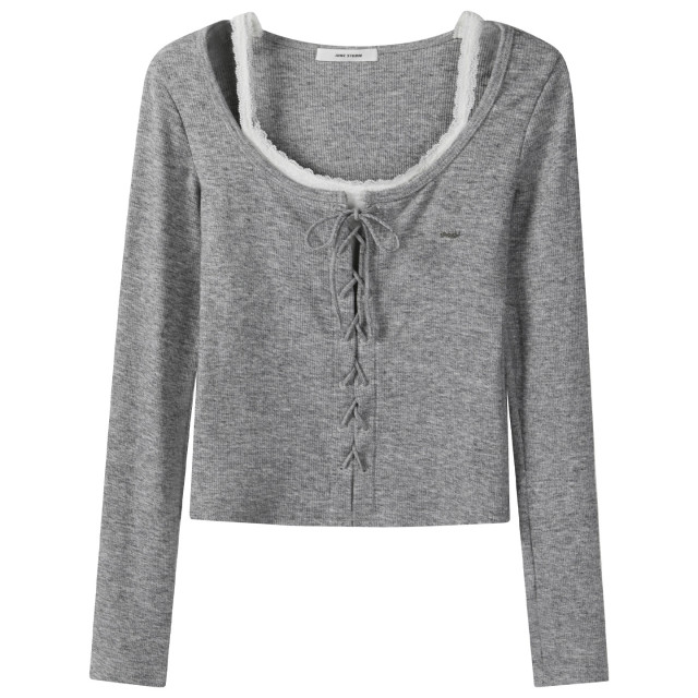 辣妹甜美蕾絲拼接假兩件長袖t恤女秋季新款修身修身顯瘦打底上衣