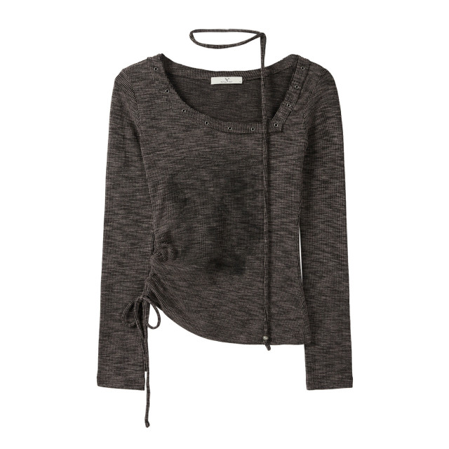 秋季新款不規則復古廢土風辣妹小眾長袖斜領T恤女印花修身上衣