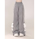 心動蕾絲 灰色百搭設計感學院風休閑直筒拖地運動長褲