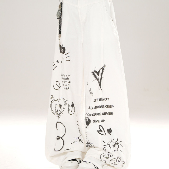 輕氧垂垂褲 美式闊腿褲女秋季寬松顯瘦直筒褲可愛長褲