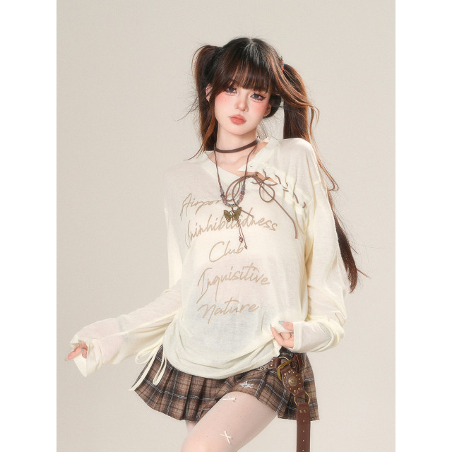 櫻桃可露麗 韓系微透防曬罩衫女夏季寬松顯瘦甜美上衣