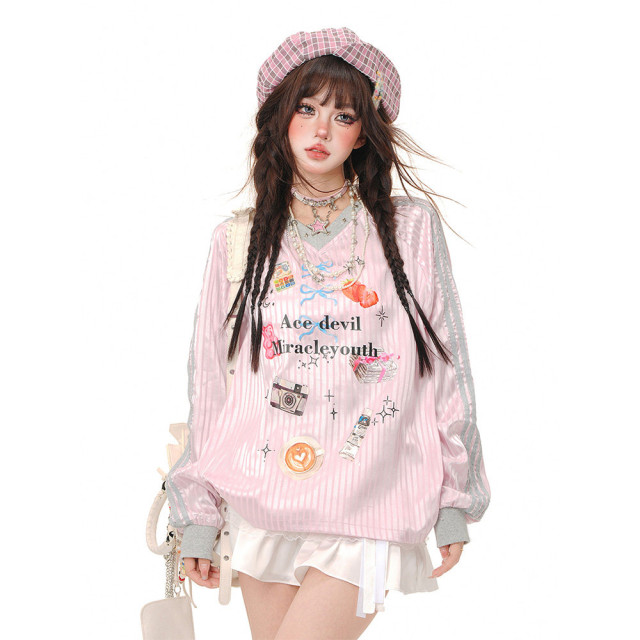 童心甜美可愛衛衣女秋冬寬松加絨慵懶撞色格子上衣