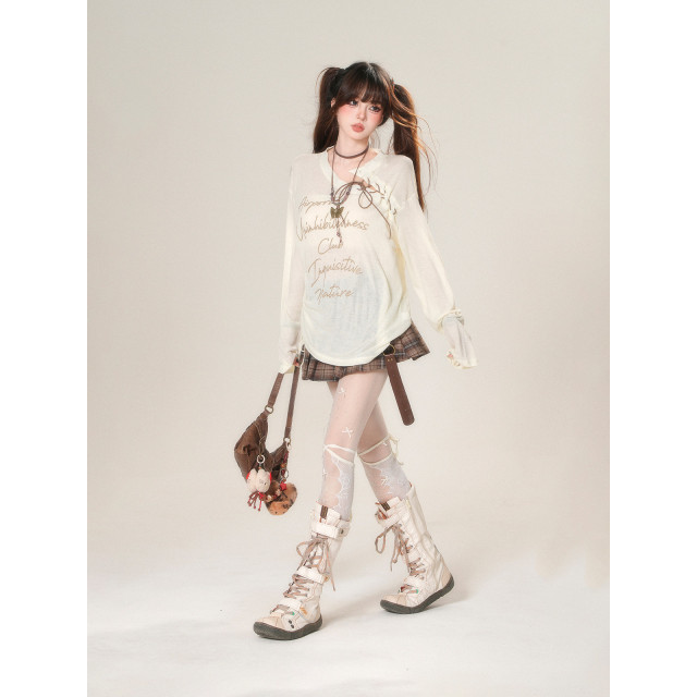 櫻桃可露麗 韓系微透防曬罩衫女夏季寬松顯瘦甜美上衣