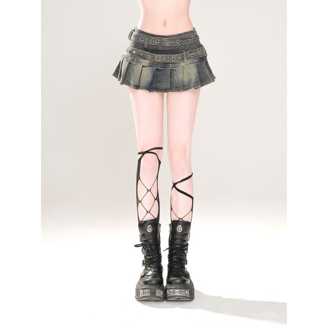 高階比例 美式辣妹牛仔半身裙女夏a字顯瘦百褶裙短裙