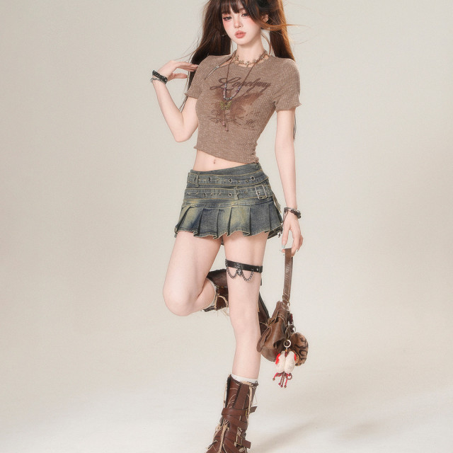 特調摩卡 正肩短袖辣妹T恤女夏修身顯瘦純欲短款上衣