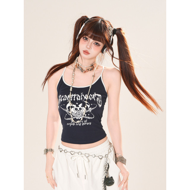 戀愛心率 美式辣妹吊帶背心女夏外穿無袖顯瘦露臍上衣