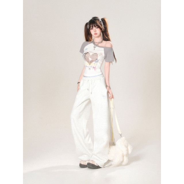 蜜嶼漫語 正肩短袖辣妹T恤女夏收腰顯瘦短款設計感上衣