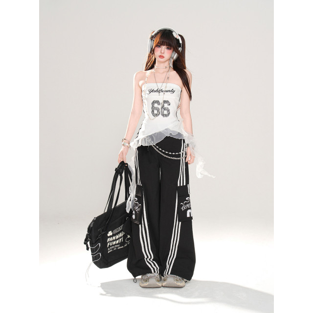 甜酷月刊 美式辣妹網紗吊帶背心女夏無袖顯瘦抹胸上衣