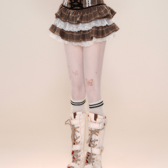 半熟花蕾 小個子蕾絲格紋甜辣半身裙女秋冬蛋糕裙短裙