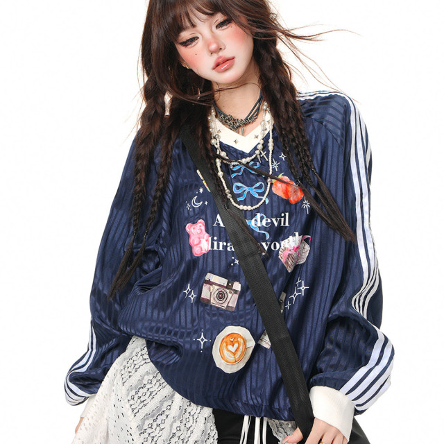 童心甜美可愛衛衣女秋冬寬松加絨慵懶撞色格子上衣