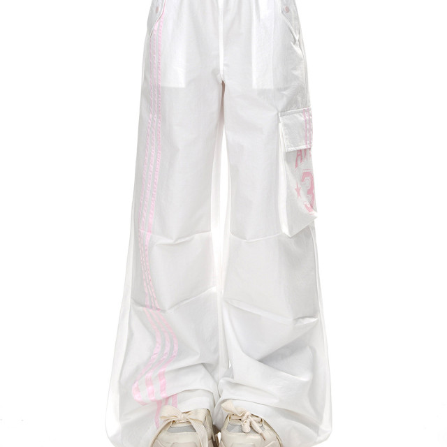 暗夜契約 酷颯風運動工裝褲女春夏寬松顯瘦直筒闊腿褲