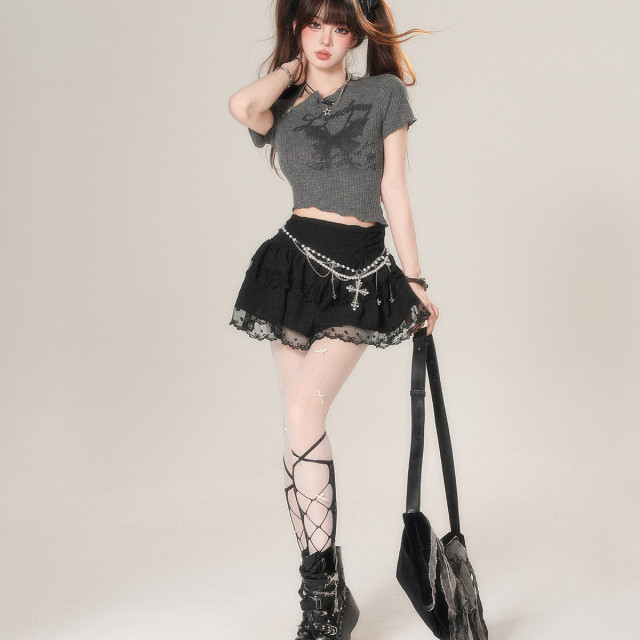 特調摩卡 正肩短袖辣妹T恤女夏修身顯瘦純欲短款上衣