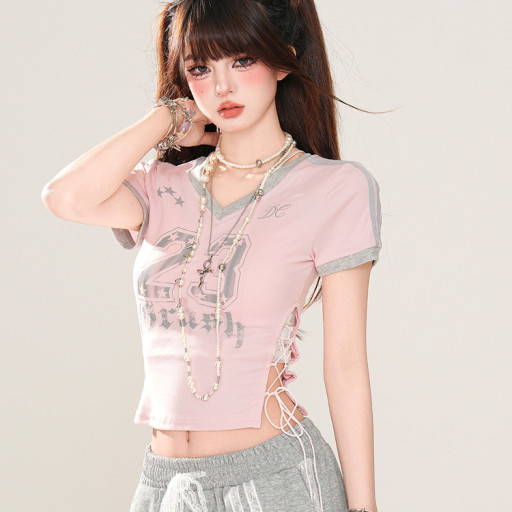 藝高校花 韓系酷辣正肩T恤女夏短袖顯瘦修身通勤上衣