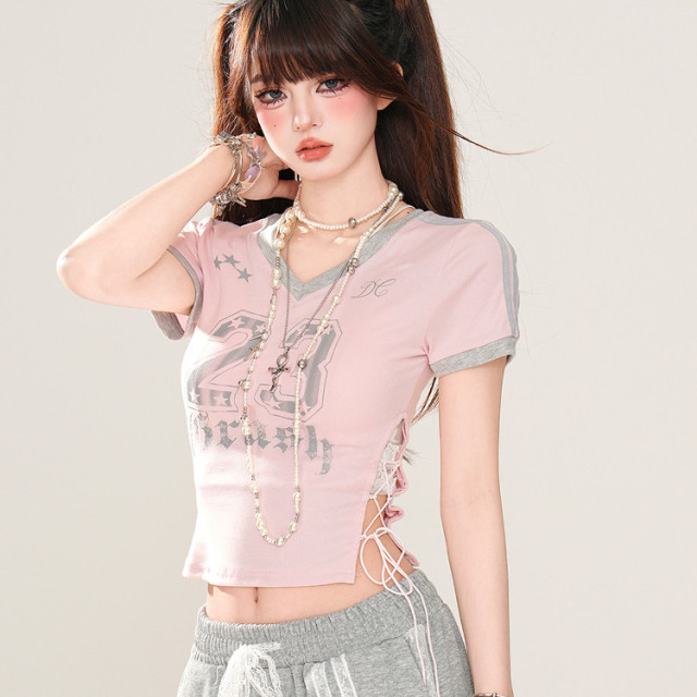 藝高校花 韓系酷辣正肩T恤女夏短袖顯瘦修身通勤上衣