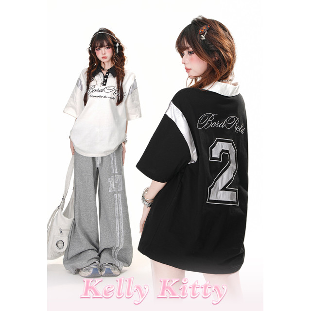 藤校優等生  美式短袖運動T恤女夏季寬松顯瘦黑色上衣