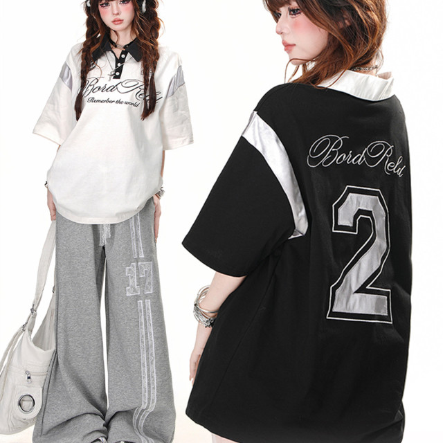 藤校優等生  美式短袖運動T恤女夏季寬松顯瘦黑色上衣