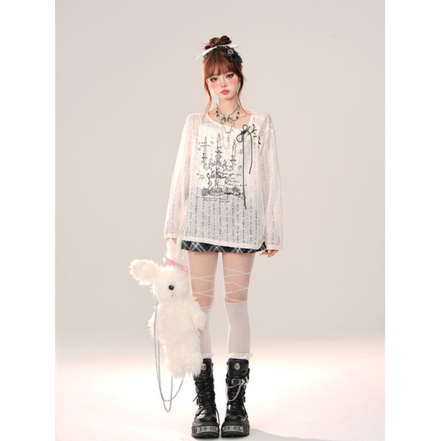 銀色山泉 薄款鏤空罩衫女夏季寬松長袖防曬衣白色上衣