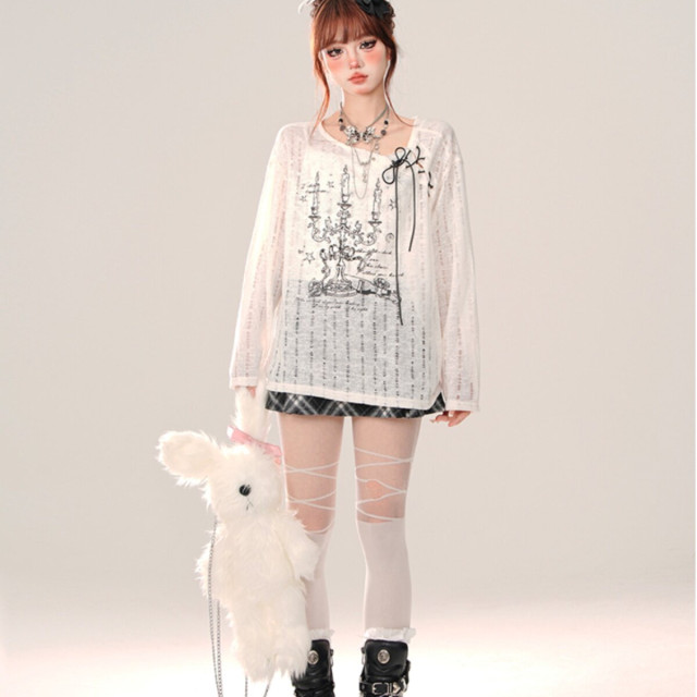 銀色山泉 薄款鏤空罩衫女夏季寬松長袖防曬衣白色上衣