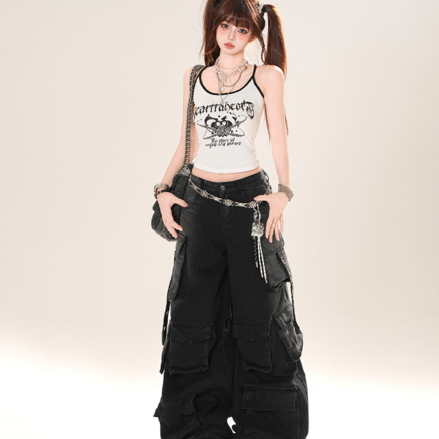 戀愛心率 美式辣妹吊帶背心女夏外穿無袖顯瘦露臍上衣