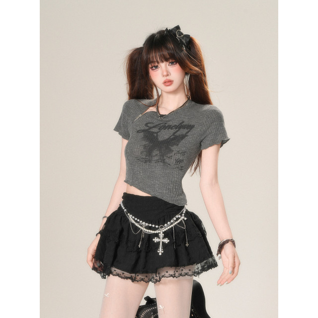 特調摩卡 正肩短袖辣妹T恤女夏修身顯瘦純欲短款上衣