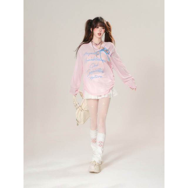 櫻桃可露麗 韓系微透防曬罩衫女夏季寬松顯瘦甜美上衣